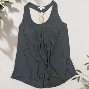 Meraki Black Tank Top Gold Ring Back Detail Y2K Minimalist Size S